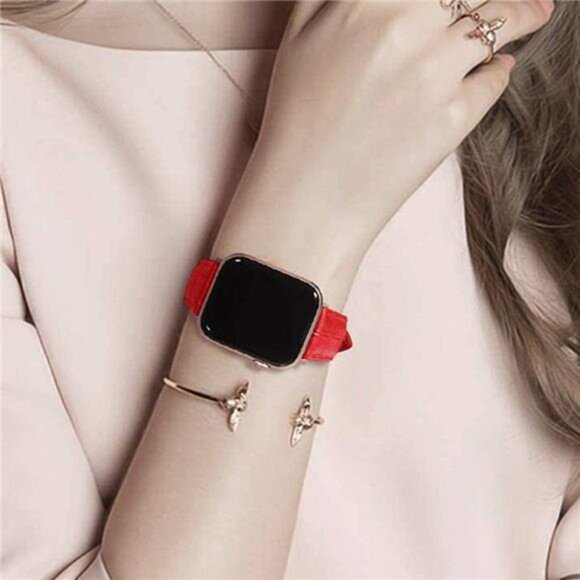 NEW Red Genuine Leather Apple Watch Band main image 5